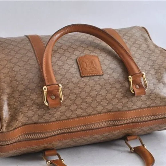 CELINE Vintage Macadam Blason Pattern Hand Boston Bag PVC Leather Beige …